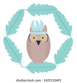 owl bird with feathers hat frame bohemian style