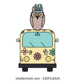 owl bird with feathers hat and van bohemian style