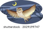Owl bird in flying pose at night illustration