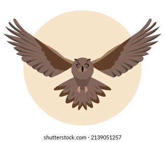 Owl Bird Flying In Sky. Bird Owl Icon Isolated For Nature, Bird Watching And Ornithology Design. Vector Cartoon Or Flat Illustration.