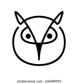 Owl. Bird head contour on a white background. Line art. Black logo, emblem, vector illustration