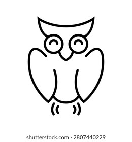 Owl bird icon. Animals and birds line symbol. Black and white.