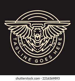 Owl Bird illustration Monoline Vector Logo, animal vintage badge, creative emblem Design For Tshirt