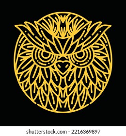 Owl Bird illustration Monoline Vector Logo, animal vintage badge, creative emblem Design For Tshirt