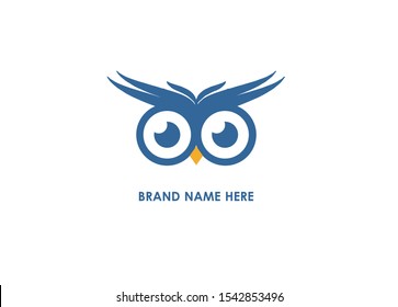 Owl Bird, Infinity Wise, Vector Symbol. Blue illustration on white background