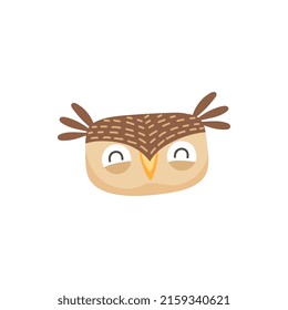 Owl bird isolated cute cartoon owlet face mask icon. Vector colorful feathered barn, long eared eagle owl with big eyes, wild forest bird of prey. Halloween and wisdom symbol, wildlife mascot design