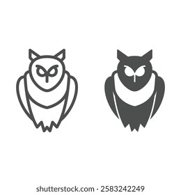 Owl bird line and solid icon, wildlife concept. Vector graphics. Night owl sign on white background, outline style icon for mobile or web design