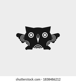 Owl bird logo, with abstract ornament. Vector illustration isolated on white background. Flat design.
