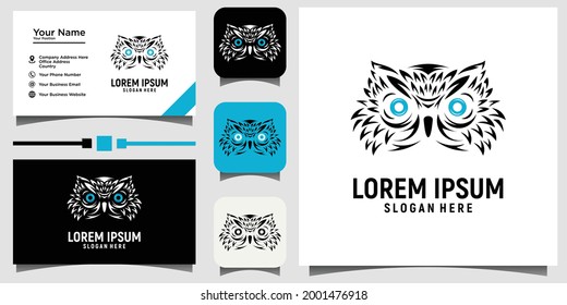 owl bird logo design vector with template business card background promotion