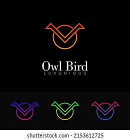 Owl Bird Logo, letter V and O logo, owl logo in simple line style, luxury owl logo, brand identity bird symbol