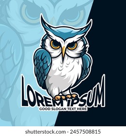 Owl bird logo mascot illustration, owl bird full body illustration cartoon, nocturnal bird icon logo