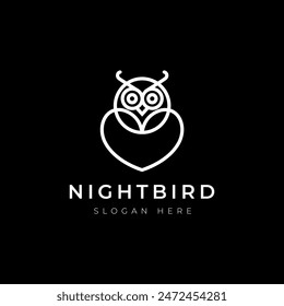 owl bird love line logo design vector