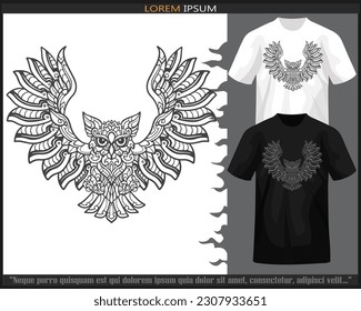 Owl bird mandala arts isolated on black and white t shirt.