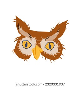 Owl bird mask, head  flat vector illustration isolated on a white background.