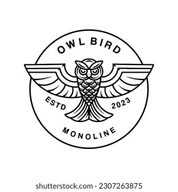 Owl Bird Monoline Logo Vector Graphic Design illustration Vintage Badge Emblem Symbol and Icon