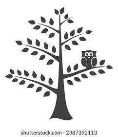 owl bird on branch tree icon