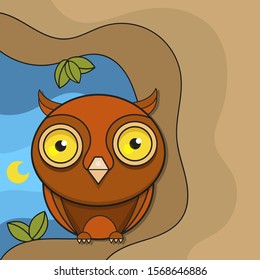 Owl Bird On A Branch Vector Suitable For Greeting Card, Poster Or T-shirt Printing.