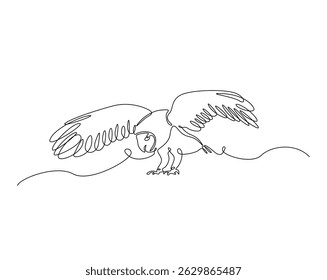 Owl bird outline drawing illustration. one continuous line drawing of eagle owl.