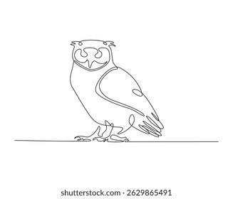 Owl bird outline drawing illustration. one continuous line drawing of eagle owl.