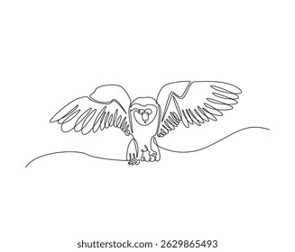 Owl bird outline drawing illustration. one continuous line drawing of eagle owl.