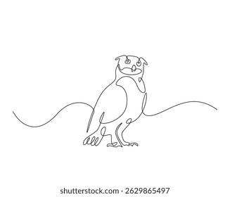 Owl bird outline drawing illustration. one continuous line drawing of eagle owl.