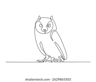 Owl bird outline drawing illustration. one continuous line drawing of eagle owl.