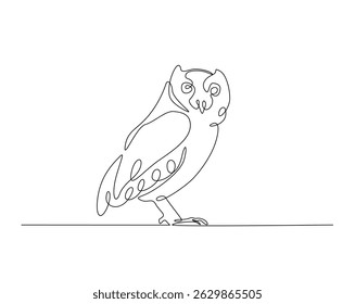 Owl bird outline drawing illustration. one continuous line drawing of eagle owl.