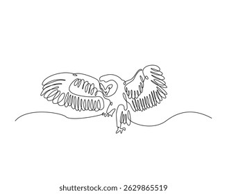 Owl bird outline drawing illustration. one continuous line drawing of eagle owl.