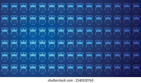 Owl bird pattern background with glowing blue gradient background