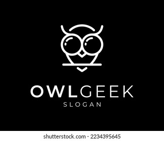 Owl Bird Portrait Owlet Nocturnal Smart Geek Nerd Glasses Line Art Simple Mascot Vector Logo Design