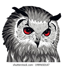 Owl bird portrait vector illustration red eyes 