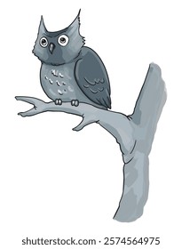 Owl bird posing on the tree vector illustration