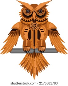 Owl bird of prey in steam punk style. Vector illustration.