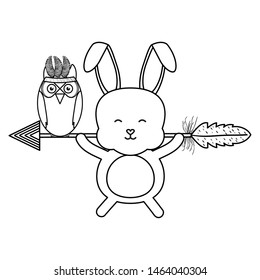 owl bird and rabbit with feathers hat and arrow bohemian style