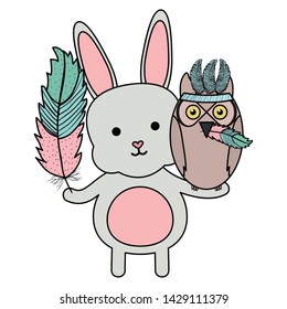 owl bird and rabbit with feathers hats bohemian style