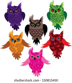 Owl bird set icon vector detail illustration with floral pattern