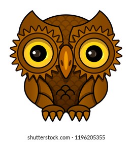 Owl or owl bird sketch vector isolated icon. Wild forest feathered night bird 
