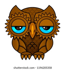 Owl or owl bird sketch vector isolated icon. Wild forest feathered night bird 