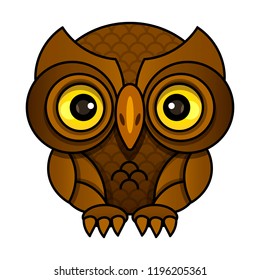 Owl or owl bird sketch vector isolated icon. Wild forest feathered night bird 