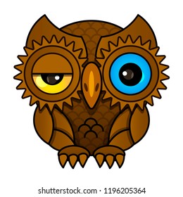 Owl or owl bird sketch vector isolated icon. Wild forest feathered night bird 