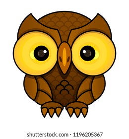 Owl or owl bird sketch vector isolated icon. Wild forest feathered night bird 