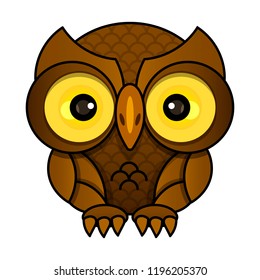 Owl or owl bird sketch vector isolated icon. Wild forest feathered night bird 