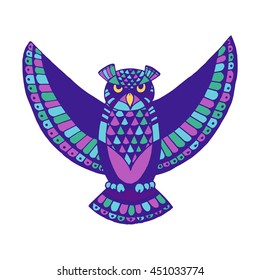 OWL. Bird - symbol of wisdom. Design idea for print, t-shirt, postcard, poster and so on. Vector illustration. 