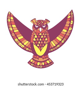 OWL. Bird - symbol of wisdom. Design idea for print, t-shirt, postcard, poster and so on. Vector illustration. 