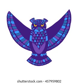 CORUJA. Pássaro - símbolo da sabedoria. Ideia de design para impressão, camiseta, cartão postal, cartaz e assim por diante. Ilustração vetorial. 