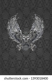 Owl bird symbolizing wisdom. Illustration for print