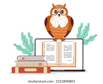 Owl bird teacher graduate wise education school isolated concept. Vector design graphic illustration