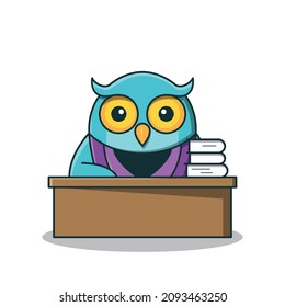 Owl Bird Teacher Table Book Education School Zeichentrickfilm