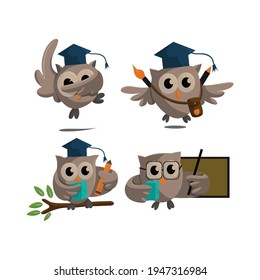 Owl bird template design Smart Education with Owl Symbol  Set