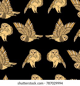 Owl bird vector illustration. Doodle style. Design, print, decor, textile, paper
